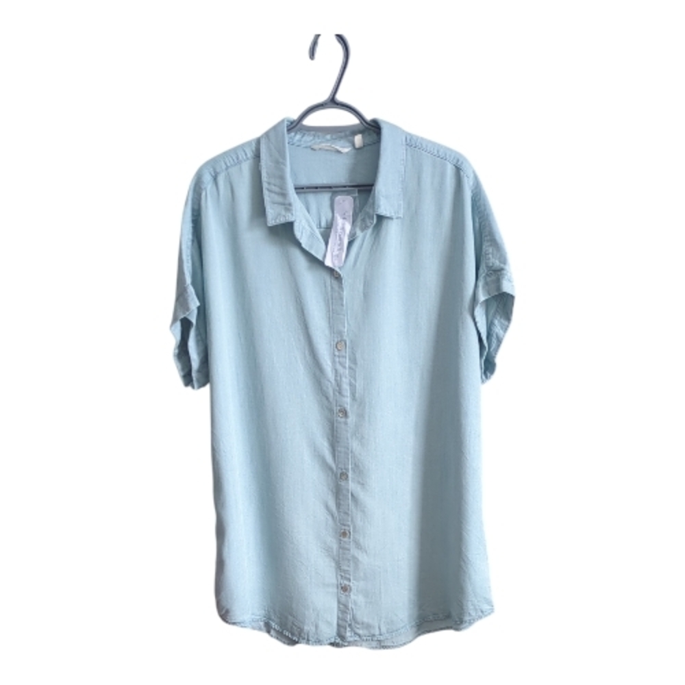 NWT Soft Surroundings Je Veux Tencel Shirt Size‎ Large Light Denim Tunic Length